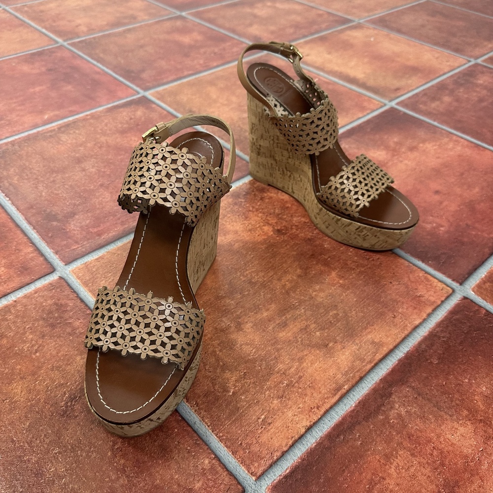 Tory Burch Leather Ankle Strap Wedge Sandals Size US 10.5